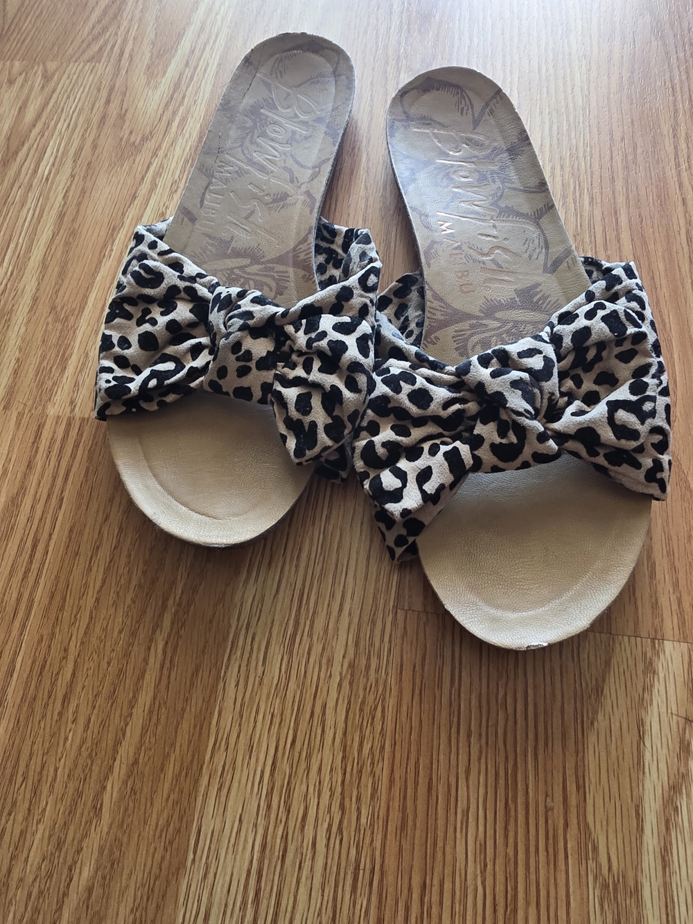 Womens Leopard Bow Slide Sandals